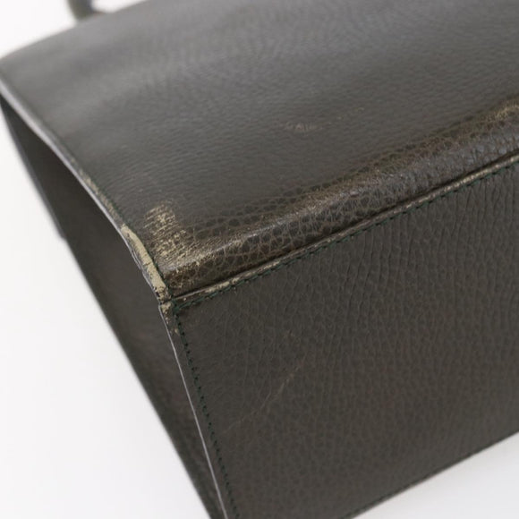 CELINE Hand Bag Leather Khaki Gold Auth 151041