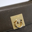 CELINE Hand Bag Leather Khaki Gold Auth 151041-17