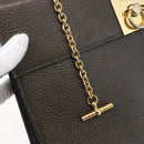 CELINE Hand Bag Leather Khaki Gold Auth 151041-18