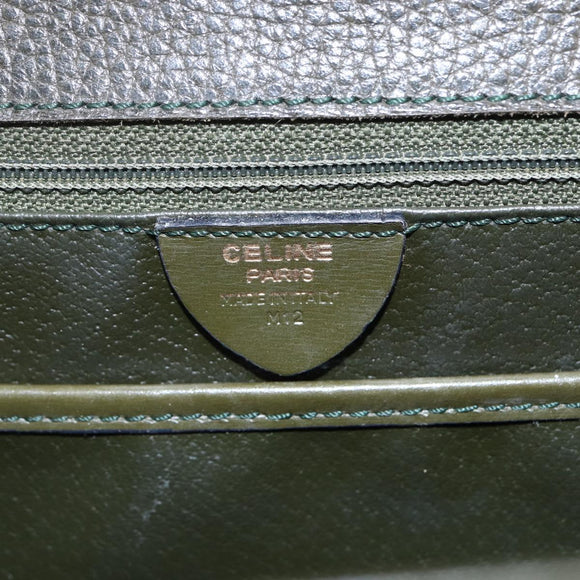 CELINE Hand Bag Leather Khaki Gold Auth 151041