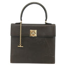 CELINE Hand Bag Leather Khaki Gold Auth 151041-13