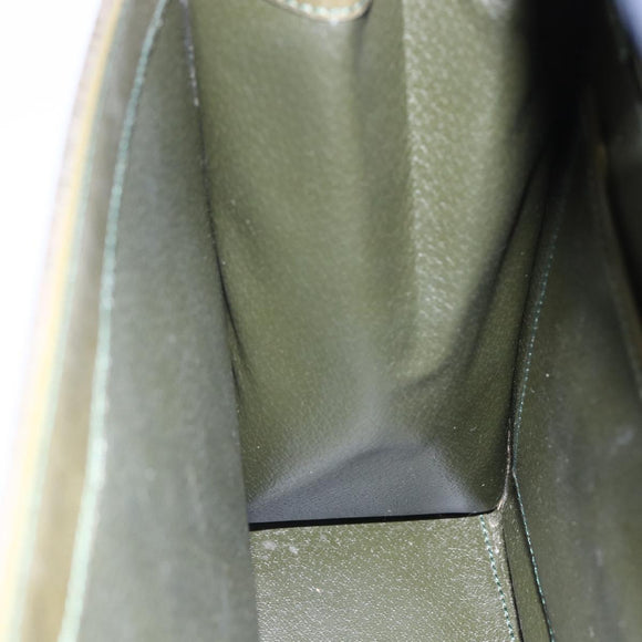 CELINE Hand Bag Leather Khaki Gold Auth 151041