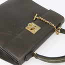 CELINE Hand Bag Leather Khaki Gold Auth 151041-6