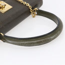 CELINE Hand Bag Leather Khaki Gold Auth 151041-7