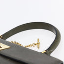 CELINE Hand Bag Leather Khaki Gold Auth 151041-8