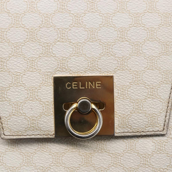 CELINE Macadam Canvas Boston Bag PVC Leather White Gold Auth 151042