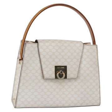 CELINE Macadam Canvas Boston Bag PVC Leather White Gold Auth 151042