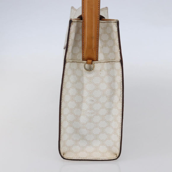 CELINE Macadam Canvas Boston Bag PVC Leather White Gold Auth 151042