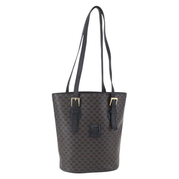 CELINE Macadam Canvas Tote Bag PVC Leather Black Gold Auth 151043