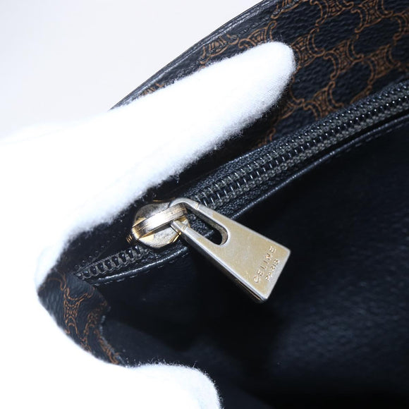 CELINE Macadam Canvas Tote Bag PVC Leather Black Gold Auth 151043