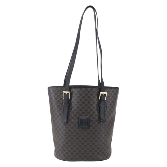 CELINE Macadam Canvas Tote Bag PVC Leather Black Gold Auth 151043