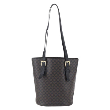 CELINE Macadam Canvas Tote Bag PVC Leather Black Gold Auth 151043 - 0