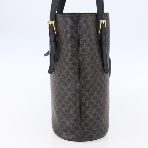 CELINE Macadam Canvas Tote Bag PVC Leather Black Gold Auth 151043