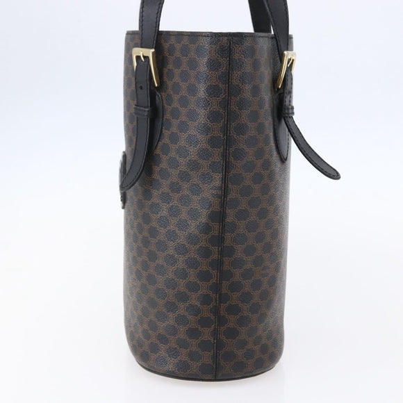 CELINE Macadam Canvas Tote Bag PVC Leather Black Gold Auth 151043