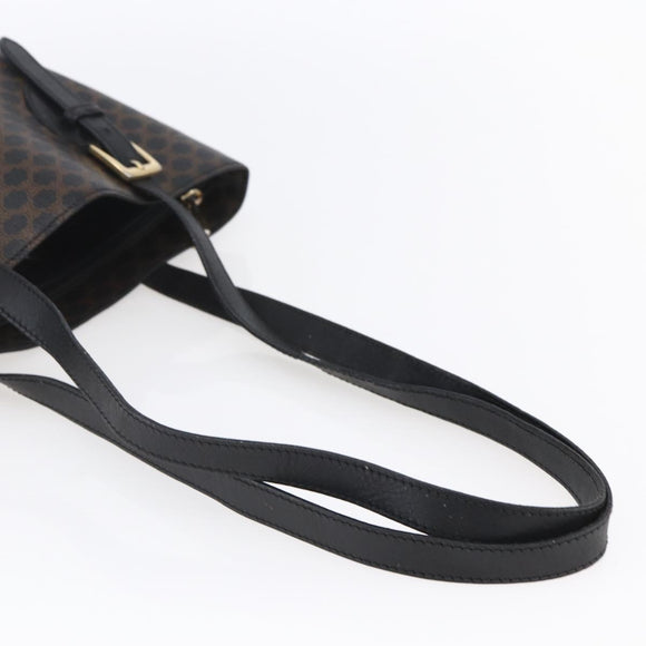 CELINE Macadam Canvas Tote Bag PVC Leather Black Gold Auth 151043