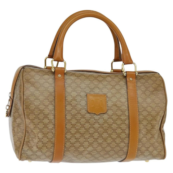CELINE Macadam Canvas Boston Bag PVC Beige Gold Auth 151045
