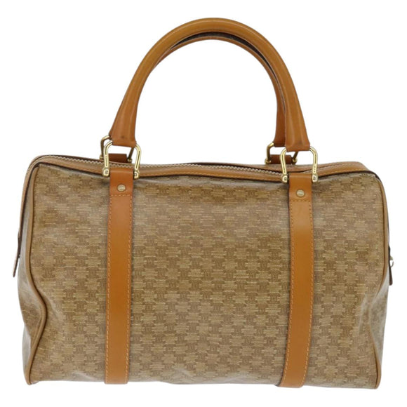 CELINE Macadam Canvas Boston Bag PVC Beige Gold Auth 151045