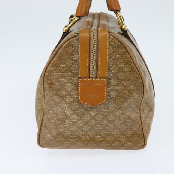 CELINE Macadam Canvas Boston Bag PVC Beige Gold Auth 151045