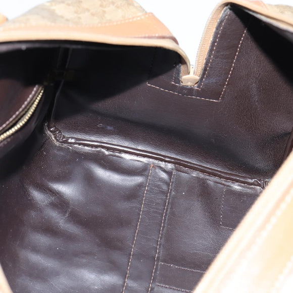 CELINE Macadam Canvas Boston Bag PVC Beige Gold Auth 151046