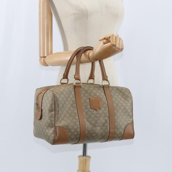 CELINE Macadam Canvas Boston Bag PVC Beige Gold Auth 151046