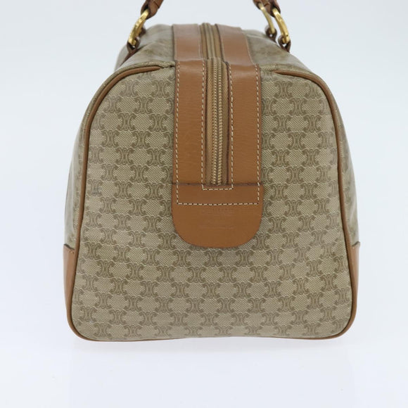 CELINE Macadam Canvas Boston Bag PVC Beige Gold Auth 151046