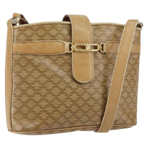 CELINE Macadam Canvas Shoulder Bag PVC Beige Gold Auth 151047