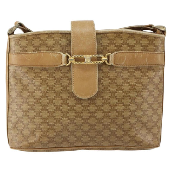 CELINE Macadam Canvas Shoulder Bag PVC Beige Gold Auth 151047