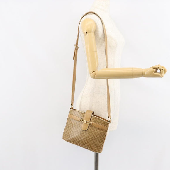 CELINE Macadam Canvas Shoulder Bag PVC Beige Gold Auth 151047