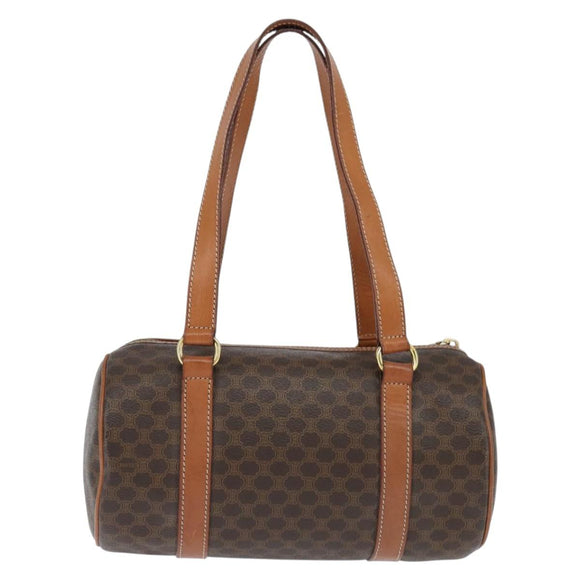 CELINE Macadam Canvas Shoulder Bag PVC Leather Brown Gold Auth 151048