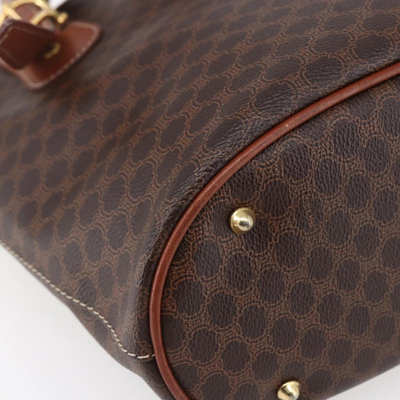 CELINE Macadam Canvas Tote Bag PVC Leather Brown Gold Auth 151049