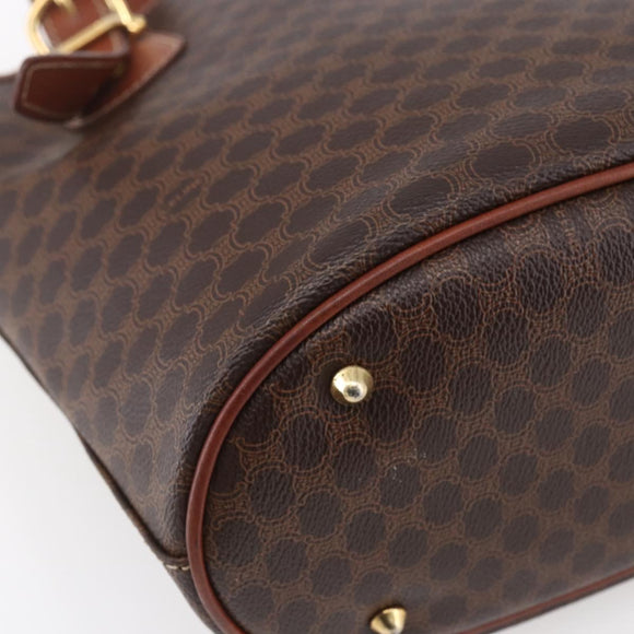 CELINE Macadam Canvas Tote Bag PVC Leather Brown Gold Auth 151049