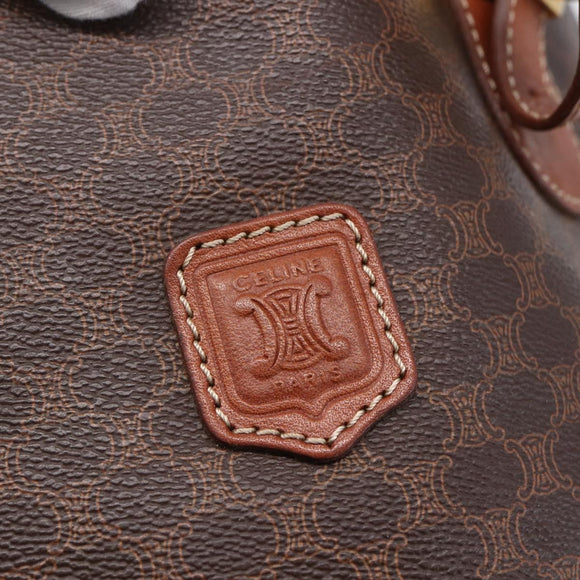 CELINE Macadam Canvas Tote Bag PVC Leather Brown Gold Auth 151049