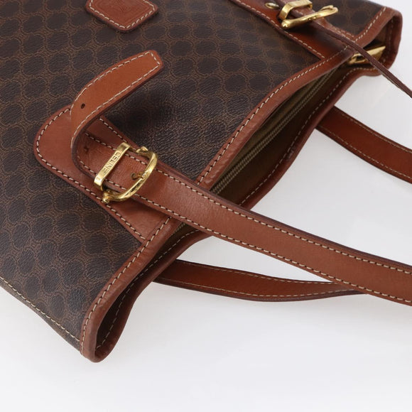 CELINE Macadam Canvas Tote Bag PVC Leather Brown Gold Auth 151049