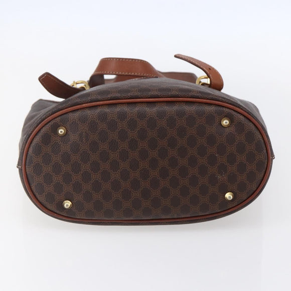 CELINE Macadam Canvas Tote Bag PVC Leather Brown Gold Auth 151049