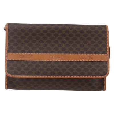 CELINE Macadam Canvas Shoulder Bag PVC Leather Brown Gold Auth 151050 - 0