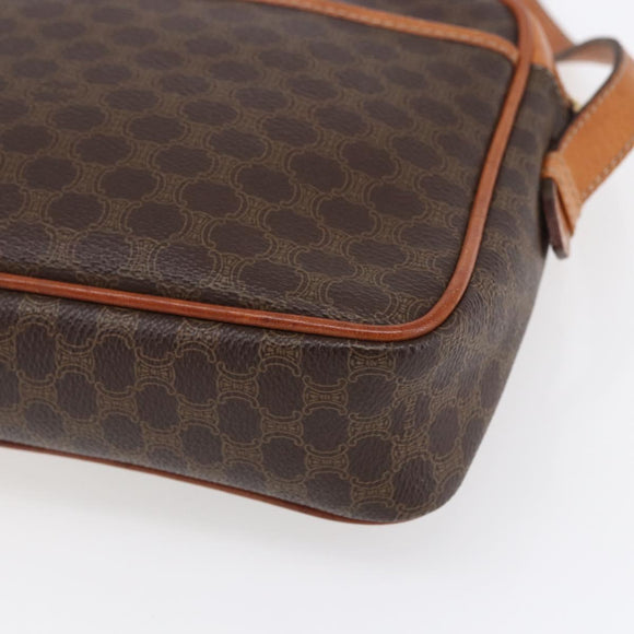 CELINE Macadam Canvas Shoulder Bag PVC Leather Brown Gold Auth 151051