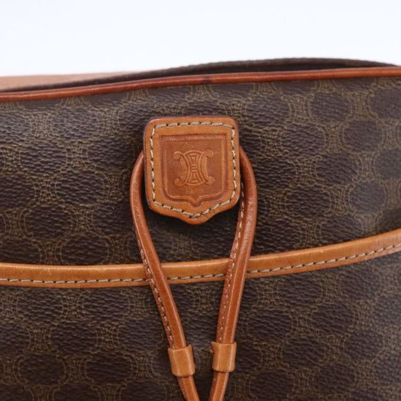 CELINE Macadam Canvas Shoulder Bag PVC Leather Brown Gold Auth 151051