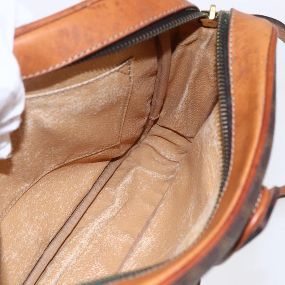 CELINE Macadam Canvas Shoulder Bag PVC Leather Brown Gold Auth 151051