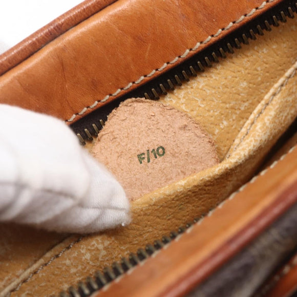 CELINE Macadam Canvas Shoulder Bag PVC Leather Brown Gold Auth 151051