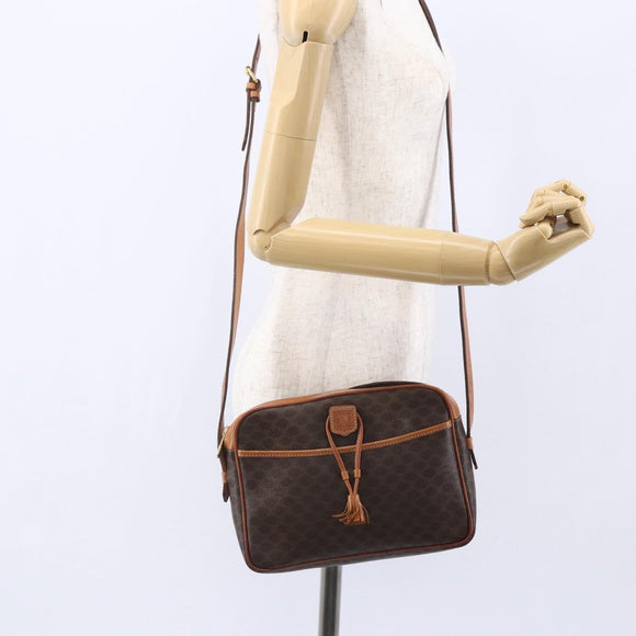 CELINE Macadam Canvas Shoulder Bag PVC Leather Brown Gold Auth 151051