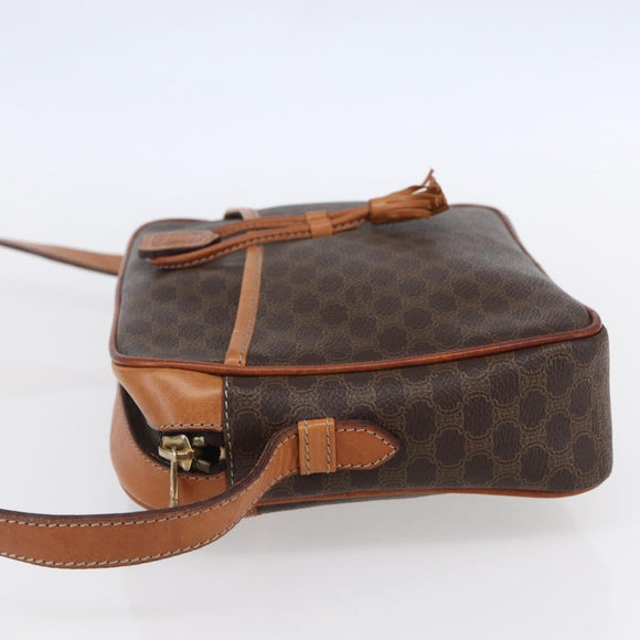 CELINE Macadam Canvas Shoulder Bag PVC Leather Brown Gold Auth 151051