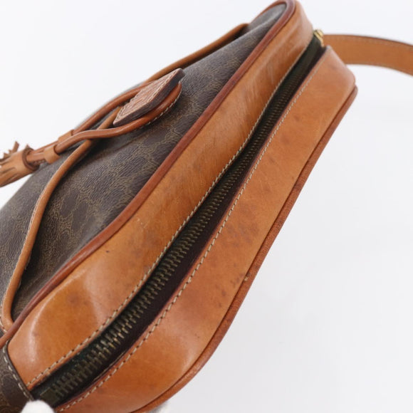 CELINE Macadam Canvas Shoulder Bag PVC Leather Brown Gold Auth 151051