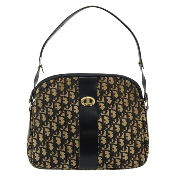 Christian Dior Trotter Canvas Shoulder Bag Navy Gold Auth 151053