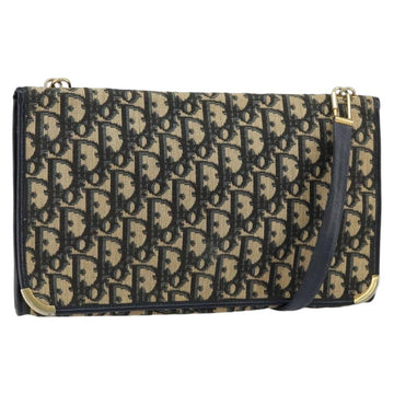 Christian Dior Trotter Canvas Shoulder Bag Navy Gold Auth 151054