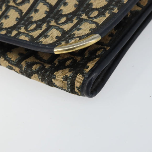 Christian Dior Trotter Canvas Shoulder Bag Navy Gold Auth 151054