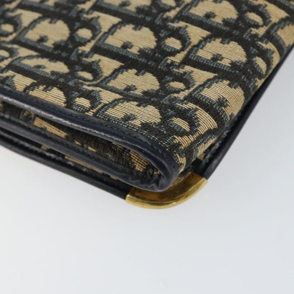 Christian Dior Trotter Canvas Shoulder Bag Navy Gold Auth 151054