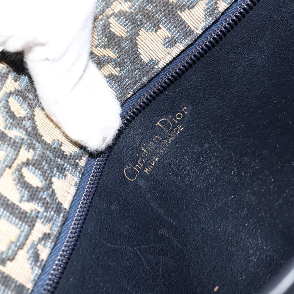 Christian Dior Trotter Canvas Shoulder Bag Navy Gold Auth 151054