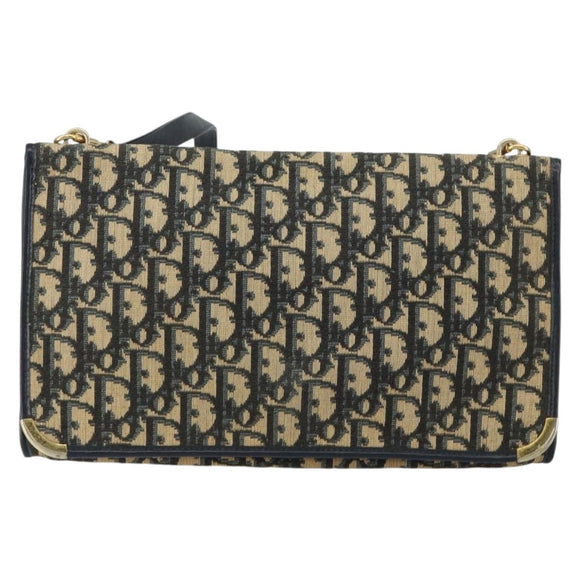 Christian Dior Trotter Canvas Shoulder Bag Navy Gold Auth 151054
