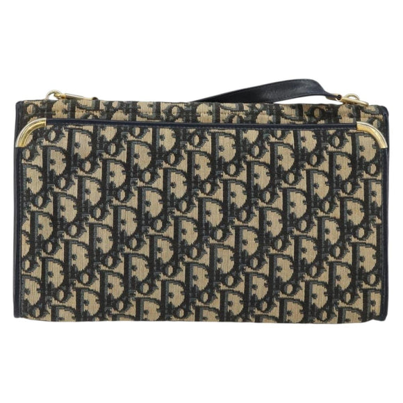 Christian Dior Trotter Canvas Shoulder Bag Navy Gold Auth 151054
