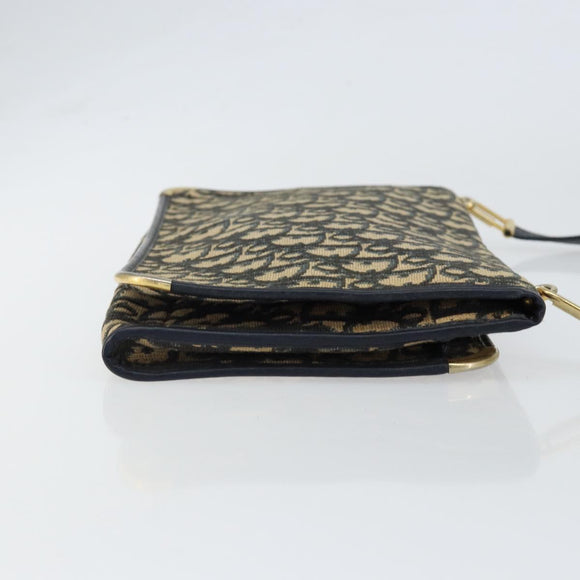 Christian Dior Trotter Canvas Shoulder Bag Navy Gold Auth 151054